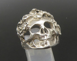 925 Sterling Silver - Vintage Sculpted Skeleton Head Biker Ring Sz 8.5 - RG22492 - £70.46 GBP