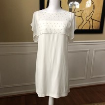 Zara White Caplet Flutter Sleeve Stud Dot Shift Dress S - $377.69 MXN