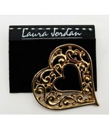 Cute modern Laura Jordan gold tone heart brooch on original card - $6.93 CAD