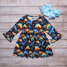 NEW Boutique Tie Dye Dinosaur Girls Long Sleeve Dress - £6.77 GBP