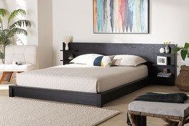 Adelino Modern Ebony Black Wood Queen Size Platform Bed w/Shelves - $14,495.89 MXN
