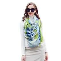 Anyyou 100% Merino Wool Green Blue White  Silk Satin Large Winter Scarf ... - $101.50