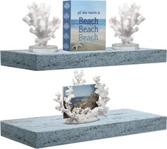 Sorbus Floating Shelf Set - Rustic Wood Coastal Beach Style, Blue, 2 Pack - £26.77 GBP