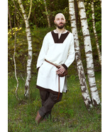 Early Medieval Tunic – Natural/Brown, 100% Cotton, Side &amp; Front Slits - $1,659.75 MXN