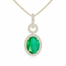ANGARA Oval Emerald Drop Pendant with Diamond Halo in 14K Solid Gold | 18&quot; Chain - £796.10 GBP