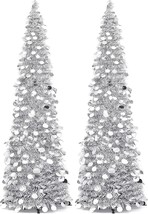 2 Pcs 5 ft Collapsible Artificial Christmas Tree Pencil Pop up Christmas Tree Ti - $120.70