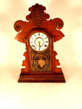Antique Oak Gingerbread Shelf Clock, For Restoration, No Key, Does Run - £53.76 GBP