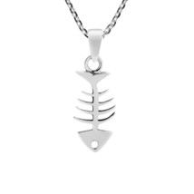 Fashion Fish Bone Skeleton Sterling Silver Pendant Necklace - £14.68 GBP