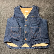 Vintage Wrangler Vest Jacket Men Large Blue Denim Quilted Lining Western... - $93.12