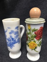 Vintage Avon Lot Of 2 Footed Milk Glass Demitasse Mugs One With Rare Lid - £5.44 GBP