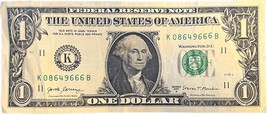$1 One Dollar Bill K 08649666 B gas pump misprint serial number 666 - $4.99