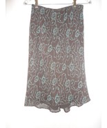 Express Blue Brown Floral Skirt  Sz S sheer outer over solid liner elast... - $39.98