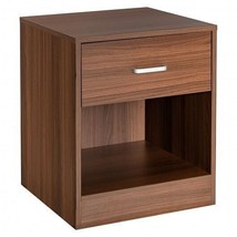 Modern Nightstand with Storage Drawer and Cabinet-Brown - Color: Brown - £90.58 GBP