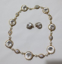 Vtg Swarovski Clear Crystal Rivoli Fauceted &amp; pearl Necklace &amp; Earrings Set Swan - £78.10 GBP