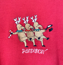 Vintage Christmas Sweatshirt Deer Reindancin&#39; LARGE Red USA Holiday 1990&#39;s - £26.72 GBP