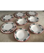 12 Furio Red Rim Holly Berry Leaves 4 Dinner &amp; Salad Plates + 4 Soup Bow... - £56.08 GBP