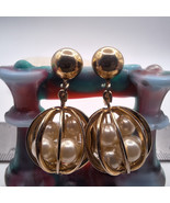 Vintage Coro Goldtone Caged Faux Pearls Dangling Screw On Earring - €15,55 EUR