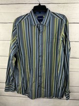 Tommy Bahama Large Long Sleeve Cotton Shirt Blue/Green/Yellow/Black Stripe - $16.82