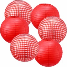 Picnic Party Decorations Red Checkered Round Hanging Lanterns For I Do Bbq Pizza - £22.19 GBP