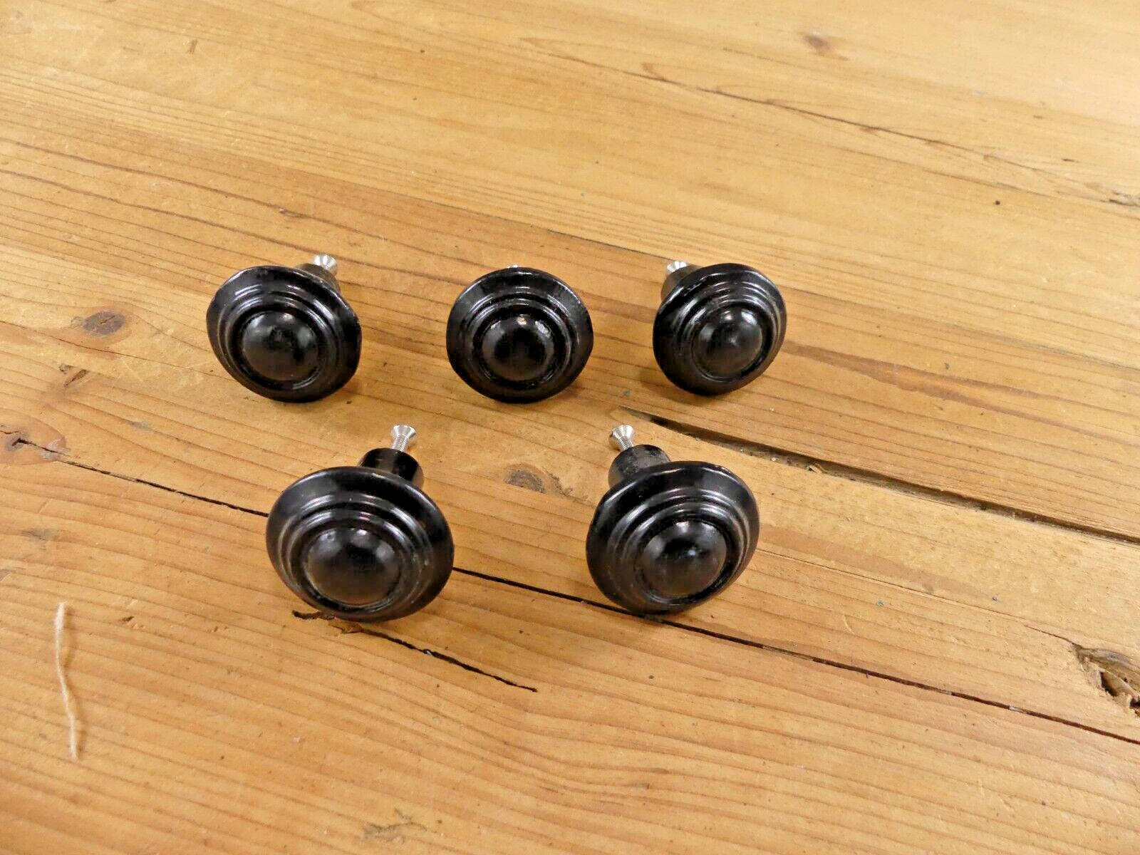 5 BLACK DRAWER PULLS KNOBS CIRCULAR HEAVY DRESSER KITCHEN CABINET ROUND - $10.99