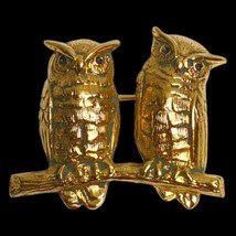 VTG OWL Brooch Pin Two Owls on Branch Gold Tone Metal Bird Jewelry 1.5&quot; ... - $17.26