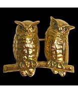 VTG OWL Brooch Pin Two Owls on Branch Gold Tone Metal Bird Jewelry 1.5&quot; ... - $17.26