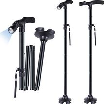 Portable Folding Walking Stick with LED Light - Adjustable Heights for C... - $74.20