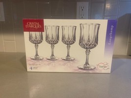 Vintage Cristal d&#39;Arques Longchamp Set of 4 Crystal Wine Glass 6.5&quot; - £18.94 GBP