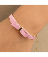 Fashion Bangle 65mm - 4mm Gold Plated Non Hollow PINK BOW Chain - $271.72 MXN