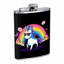 Rainbow Pizza Unicorn Hip Flask Stainless Steel 8 Oz Silver Drinking Whiskey Spi - £7.82 GBP