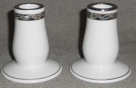 Set (2) Fukagawa Porcelain Silver Lichen Pattern #917 Candlesticks Japan - £17.87 GBP