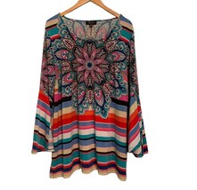 Melissa Paige Top Size 2X Colorful Medallion Print w Stripes Bell Sleeve... - $221.44 MXN