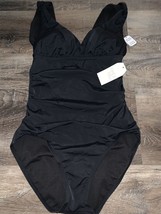 Time &amp; Tru ~ Women&#39;s One-Piece Swimsuit Solid Black ~ S (4-6) - £10.36 GBP