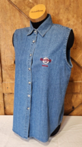 Vintage Hardrock Cafe Denver Womens Denim Vest Size XL Blue Sleeveless C... - $26.17