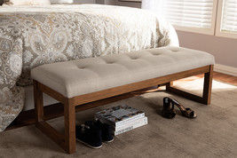 Nairi Light Beige Fabric Upholstered Walnut Brown Bench - $4,053.98 MXN