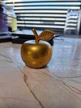 Vintage Brass Apple with Leaf Handle Table Bell/ Paperweight Decor  - £58.66 GBP
