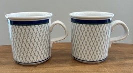 Dansk Coffee Mug Marquesa Dinnerware Blue White Green Lattice - Set of 2 - $36.00