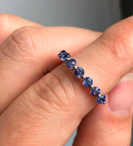 Natural Blue Sapphire 14K White Gold Plated Half Eternity Wedding Matching Band - £47.74 GBP