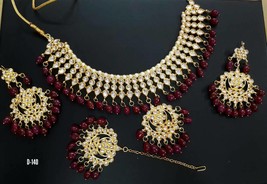 Earrings Indian Necklace GoldPlated Kundan Women Jewelry Bridal Tikka Tika New - £23.05 GBP