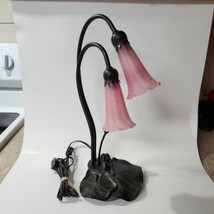 Vintage CANARM Goose Neck Pad Lamp Light 2 Pink Glass Calla Lily Flower Shades - £58.84 GBP