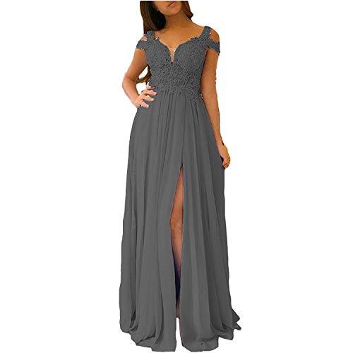 Plus Size Illusion Top Front Slit Off The Shoulder Sexy Long Prom Dress Gray 18W