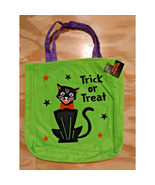 New w/Tag Happy Cat Felt 12x12 Lime Green Black Cat &amp; Stars Trick Or Tre... - €7,60 EUR