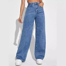 Fashion retro blue jeans women y2k High street baggy straight pants High waisted - $32.99