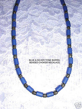 NEW RICH BLUE BEADS &amp; DECORATED GRENADE PATTERN SILVER TONE BEADS 17&quot; NE... - $5.99