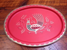 Vtg Mid Century Danish Scandinavian Peacock Bird Pink Gold Serving Cockt... - £31.45 GBP