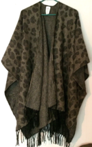 Woolrich women wrap one size blanket style wrap olive leopard print with fringe - £8.11 GBP