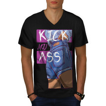 Kick My Ass Slogan Funny Shirt  Men V-Neck T-shirt - £10.38 GBP