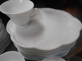 INDIANA COLONY  Milk Glass Grapes design 13 SNACK SETS Plate &amp; Cup &amp; 6 F... - $42.16