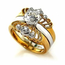 Austrian Zircon Wedding Engagement Ring 14k Two Tone Gold over Base - £19.57 GBP