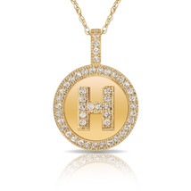 14K Solid Yellow Gold Round Circle Initial "H" Letter Charm Pendant Necklace - $35.14+